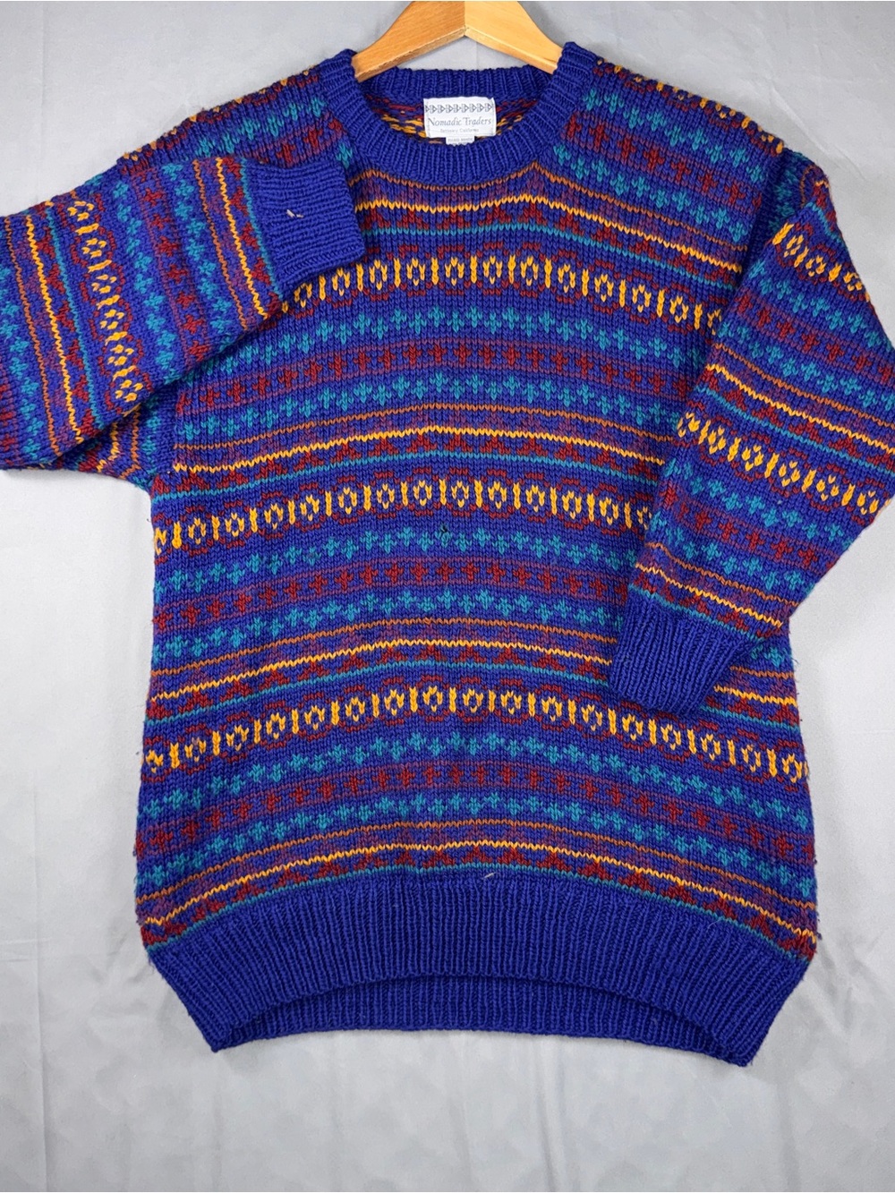 Vintage Nomadic Traders Sweater Womens See Measurements Blue Wool Fair Isle